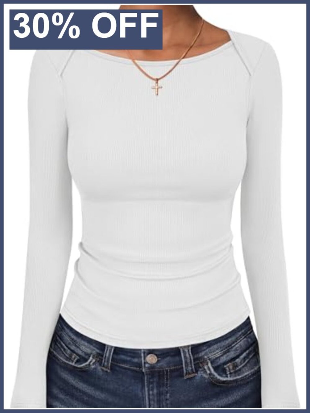 ANRABESS Women's Slim Fit Long Sleeve Boat Neck Fitted Ribbed Knit Top